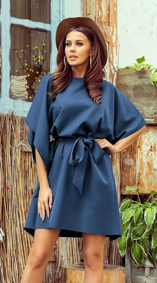 Robe papillon bleue chic courte - Madame Robe