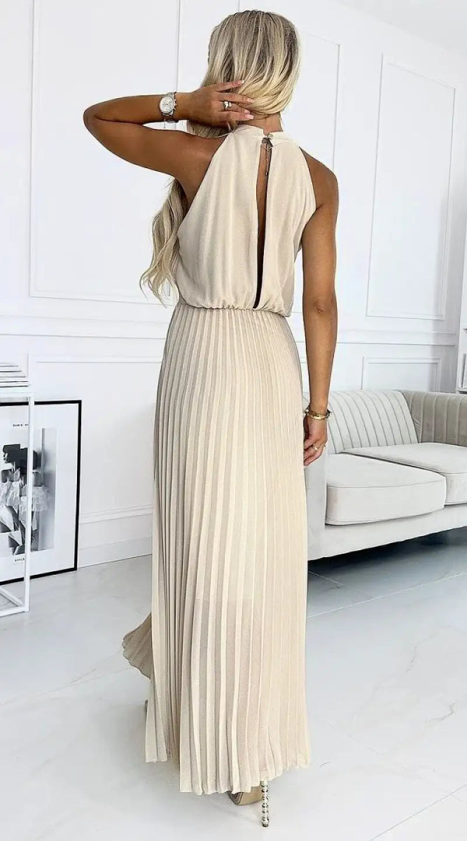 Robe plissée beige chic - Madame Robe