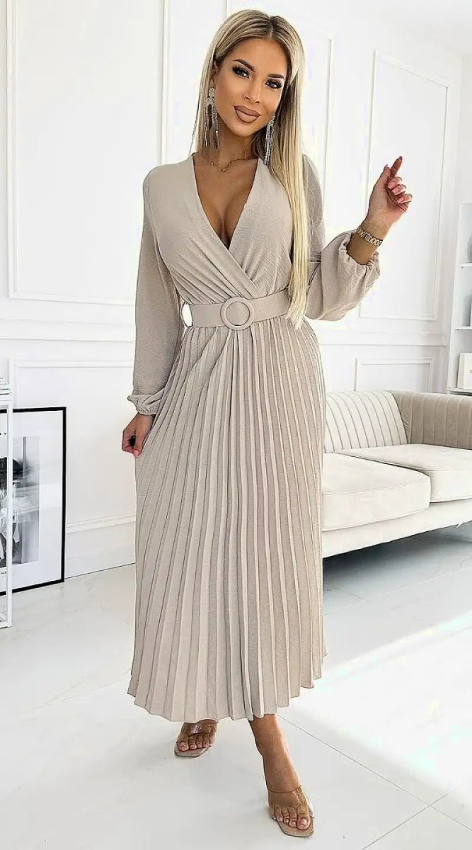 Robe plissée beige - Madame Robe