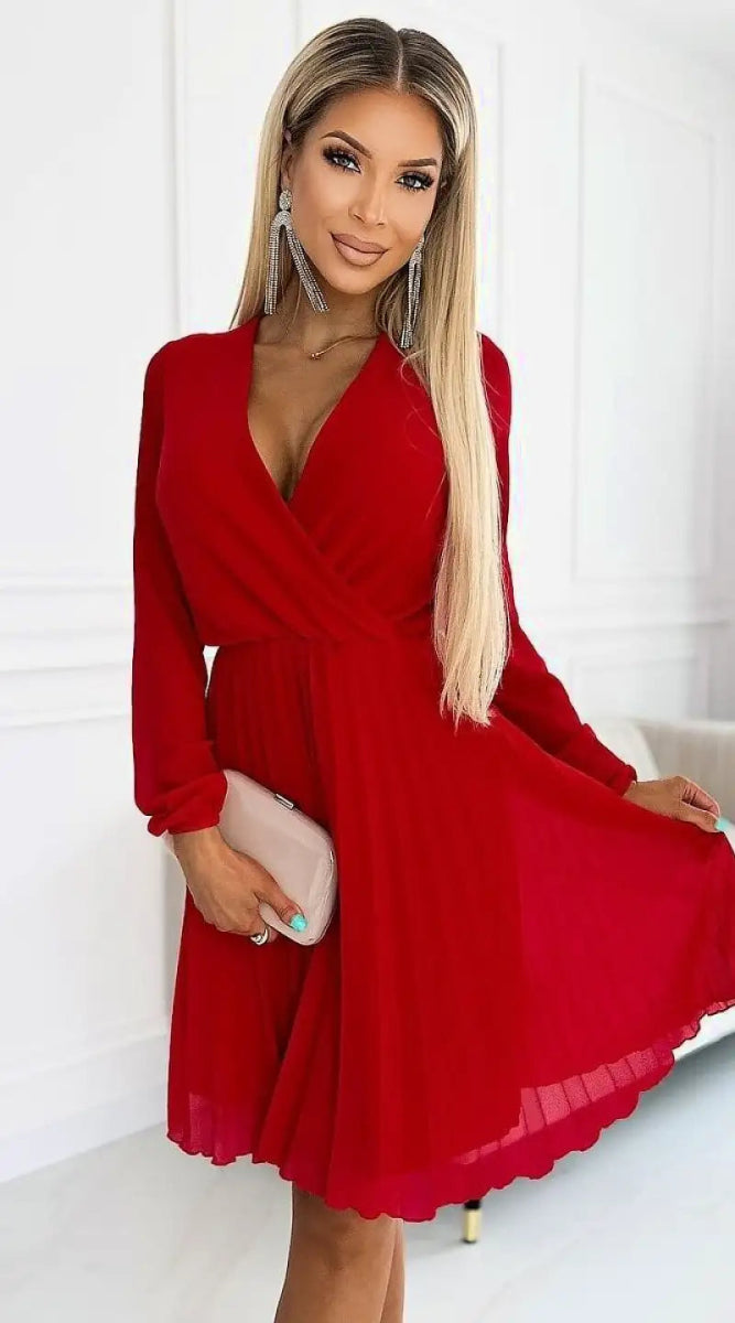 Robe plissée rouge courte - Madame Robe