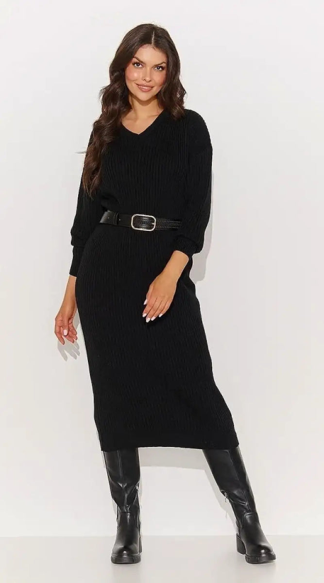 Robe pull noir longue - Madame Robe