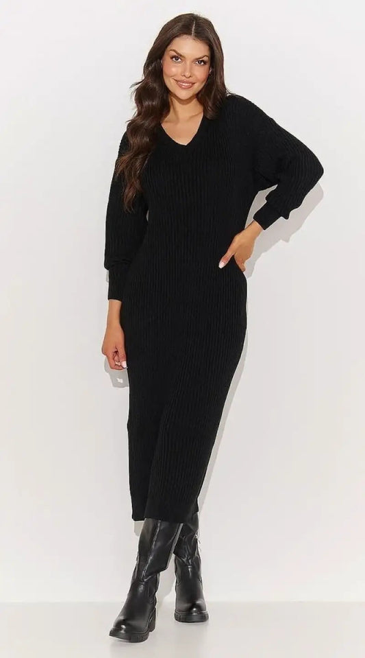 Robe pull noir longue - Madame Robe