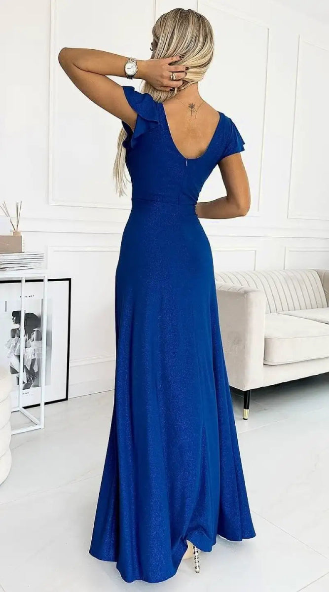 Robe sequin bleue longue fendue - Madame Robe