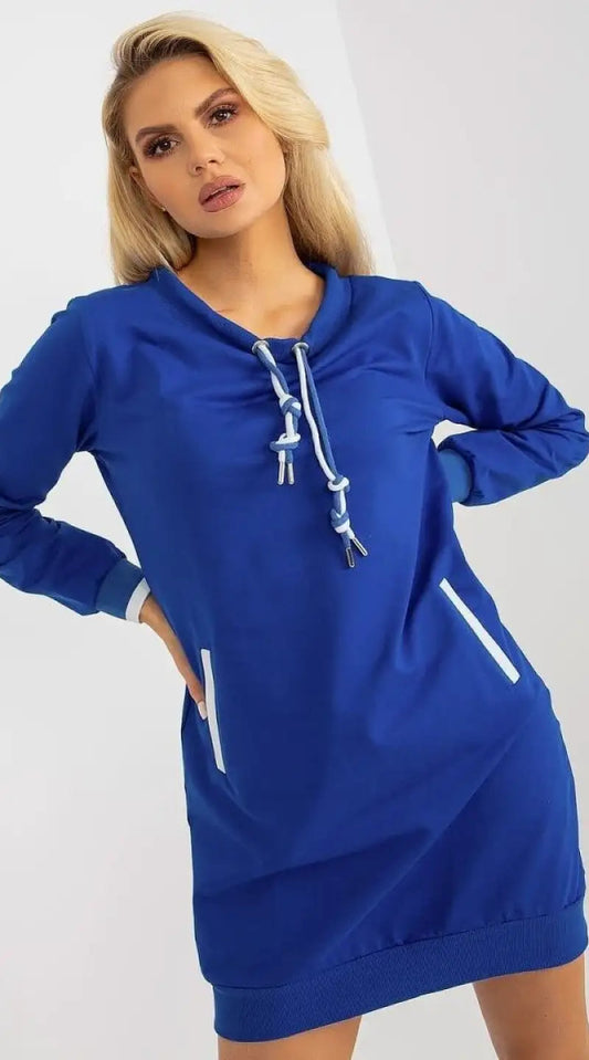 Robe sweat bleue casual courte manche longue - Madame Robe