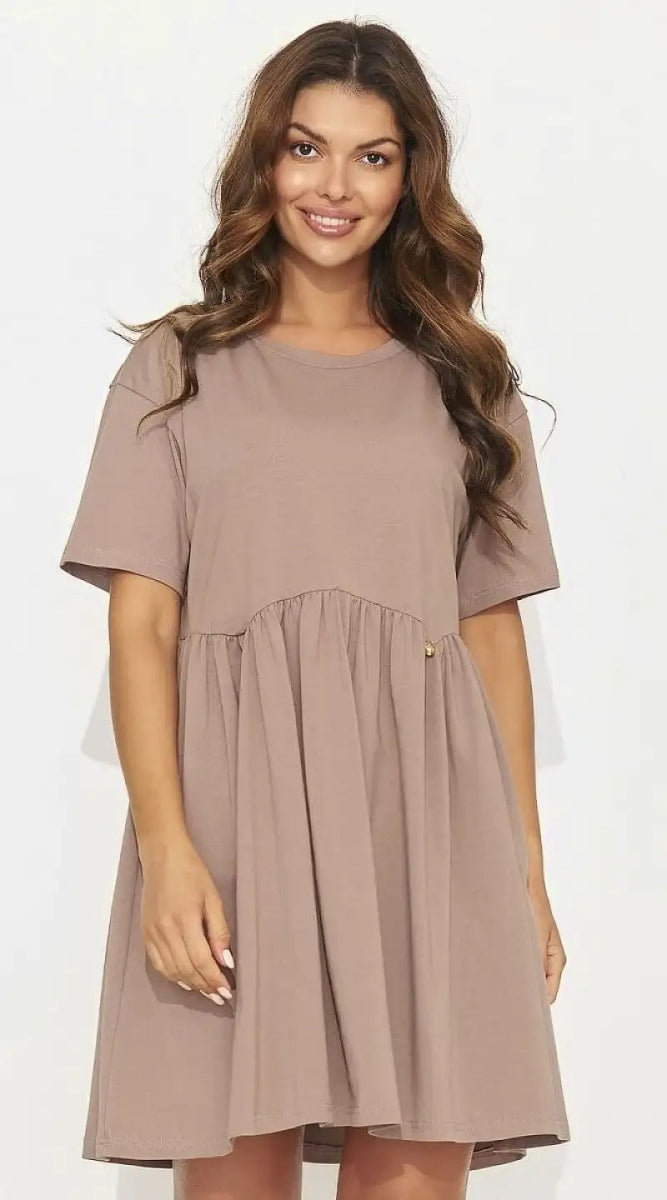 Robe T-shirt ample beige foncé - Madame Robe