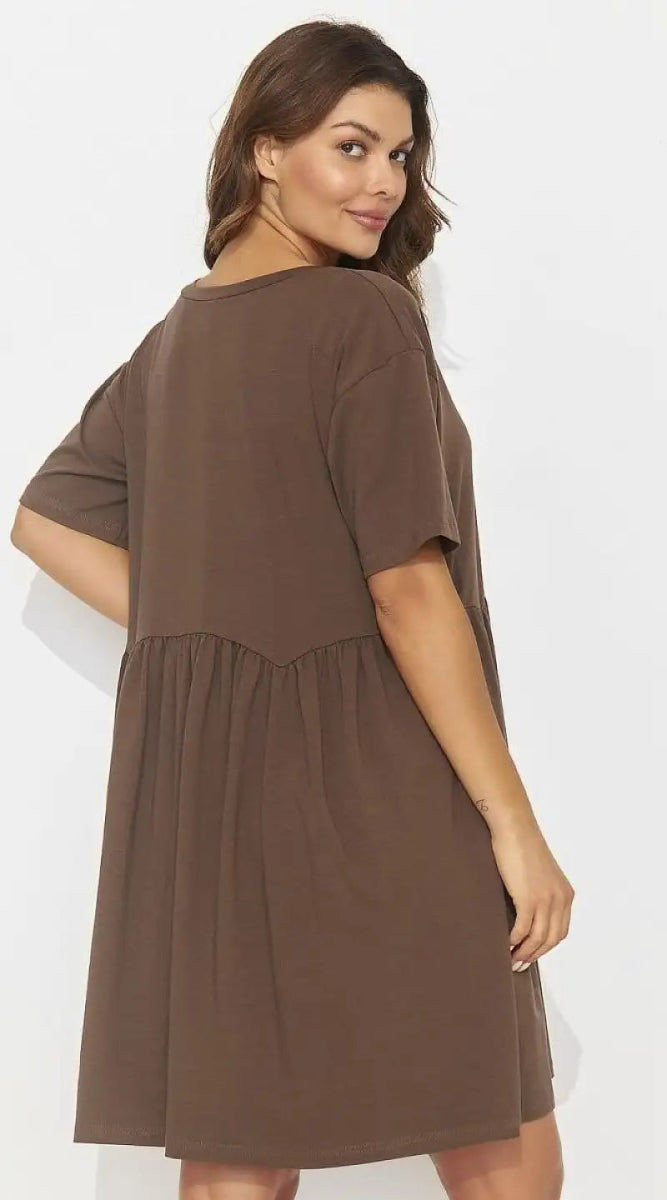 Robe T-shirt casual marron évasée - Madame Robe