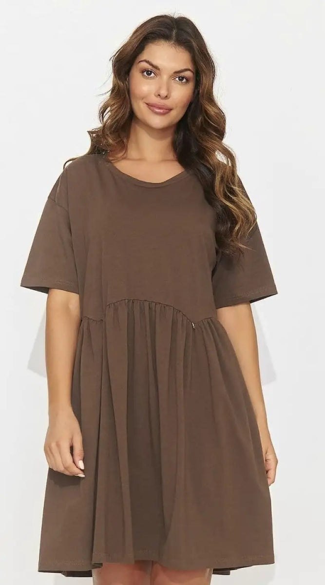 Robe T-shirt casual marron évasée - Madame Robe