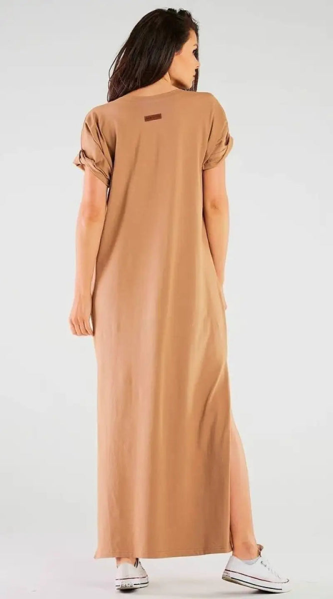 Robe T-shirt longue beige - Madame Robe