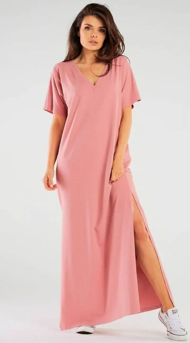 Robe T-shirt longue rose - Madame Robe