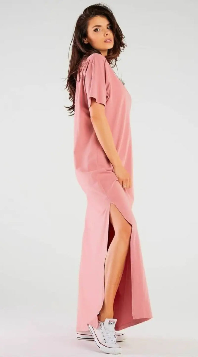 Robe T-shirt longue rose - Madame Robe