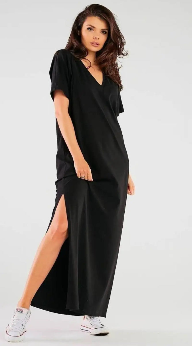 Robe T-shirt noire longue - Madame Robe