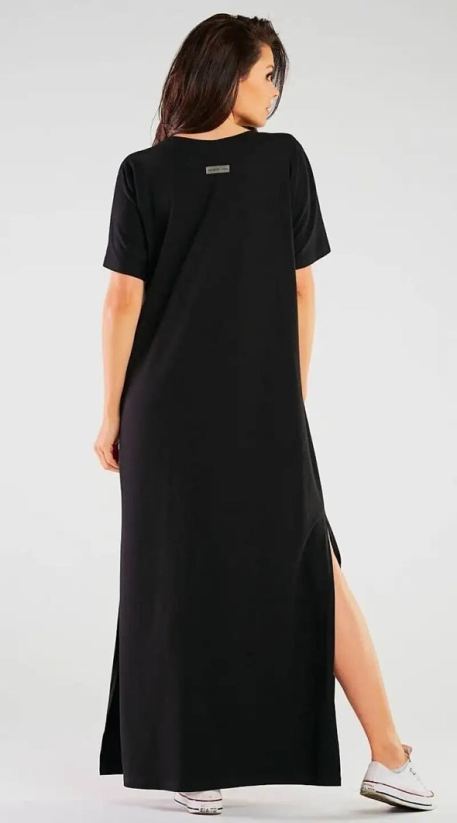 Robe T-shirt noire longue - Madame Robe