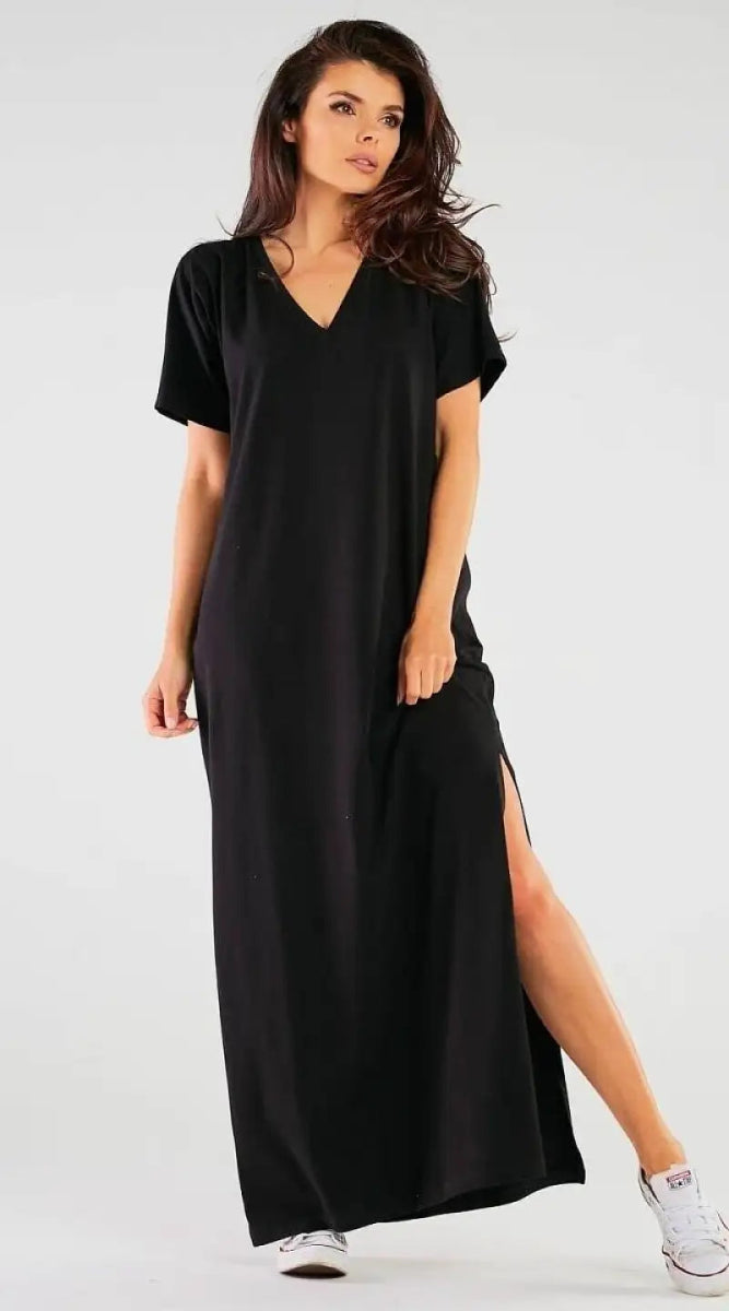 Robe T-shirt noire longue - Madame Robe