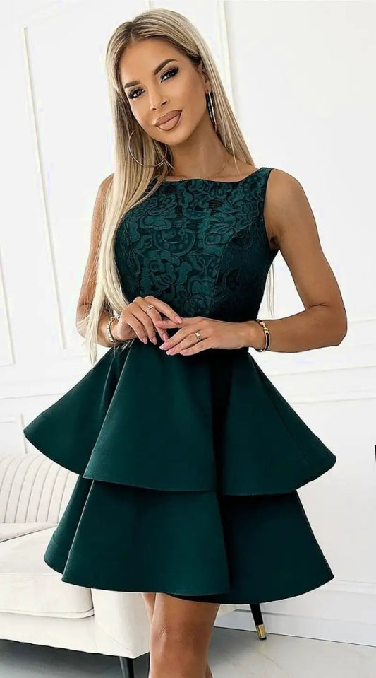 Robe vert bouteille courte - Madame Robe