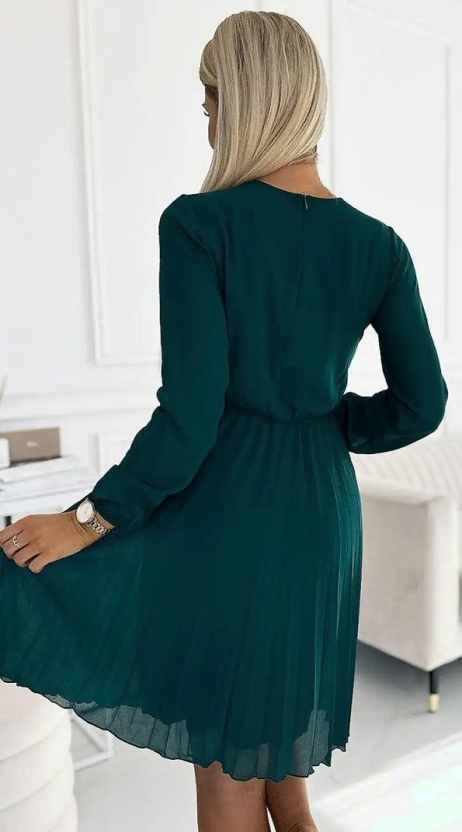 Robe verte courte plissée - Madame Robe