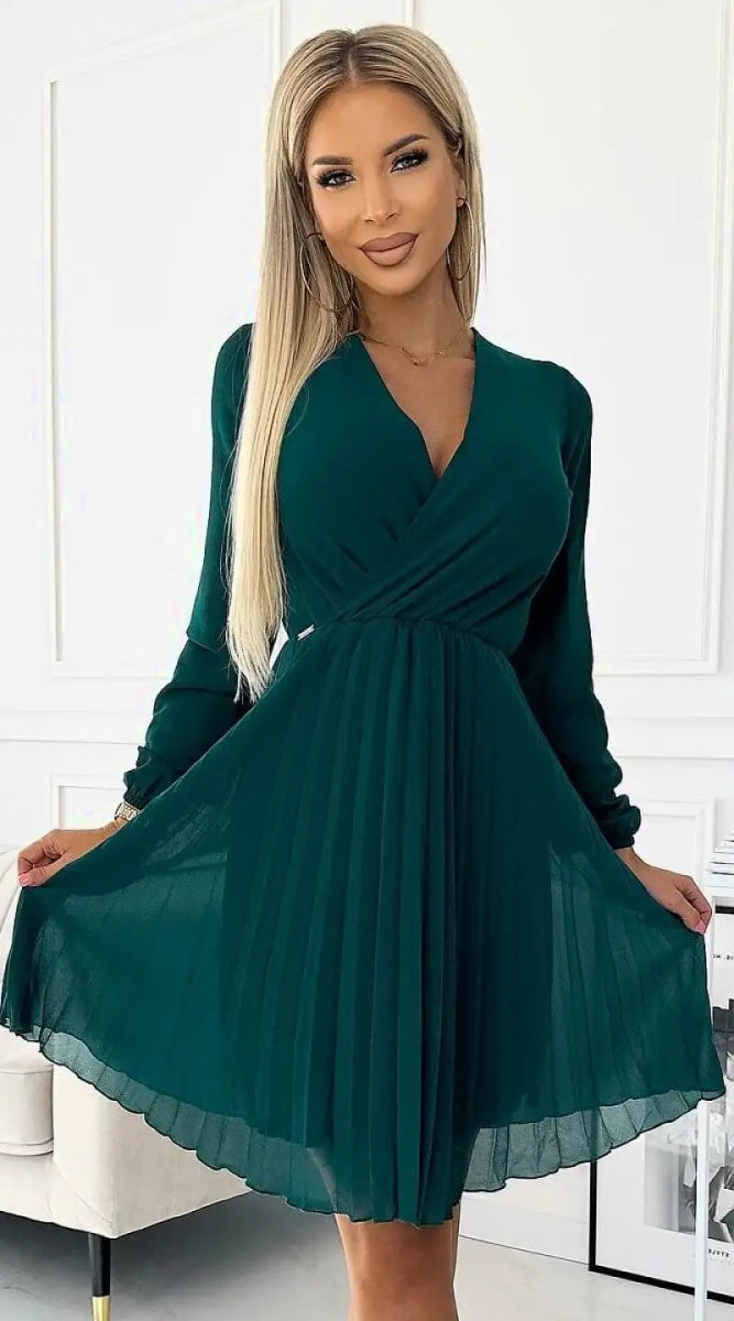 Robe verte courte plissée - Madame Robe