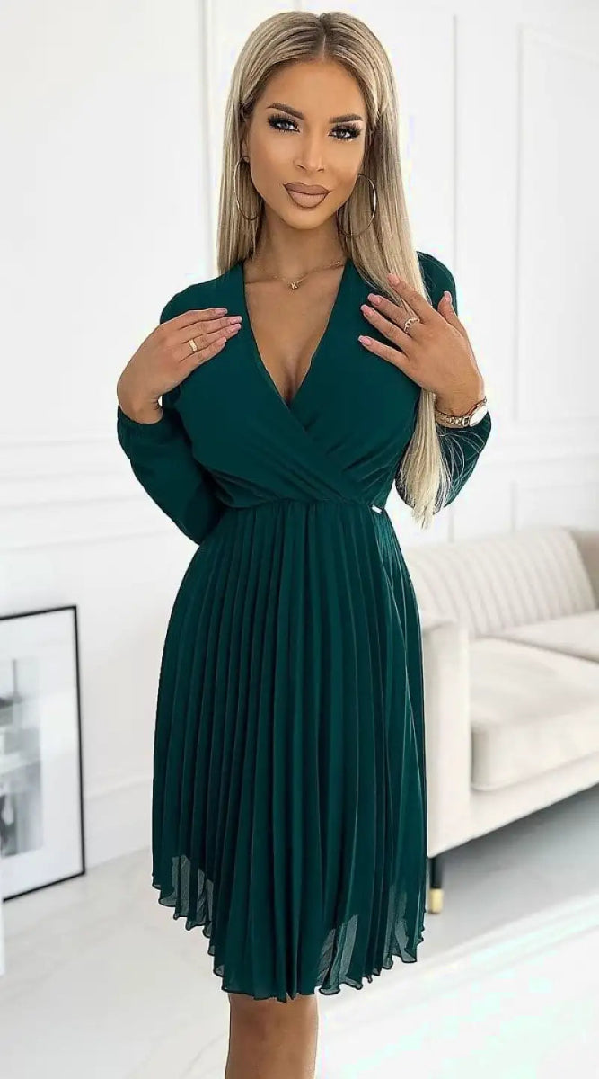 Robe verte courte plissée - Madame Robe