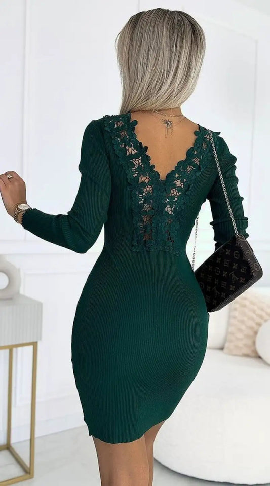 Robe verte moulante dos dentelle - Madame Robe